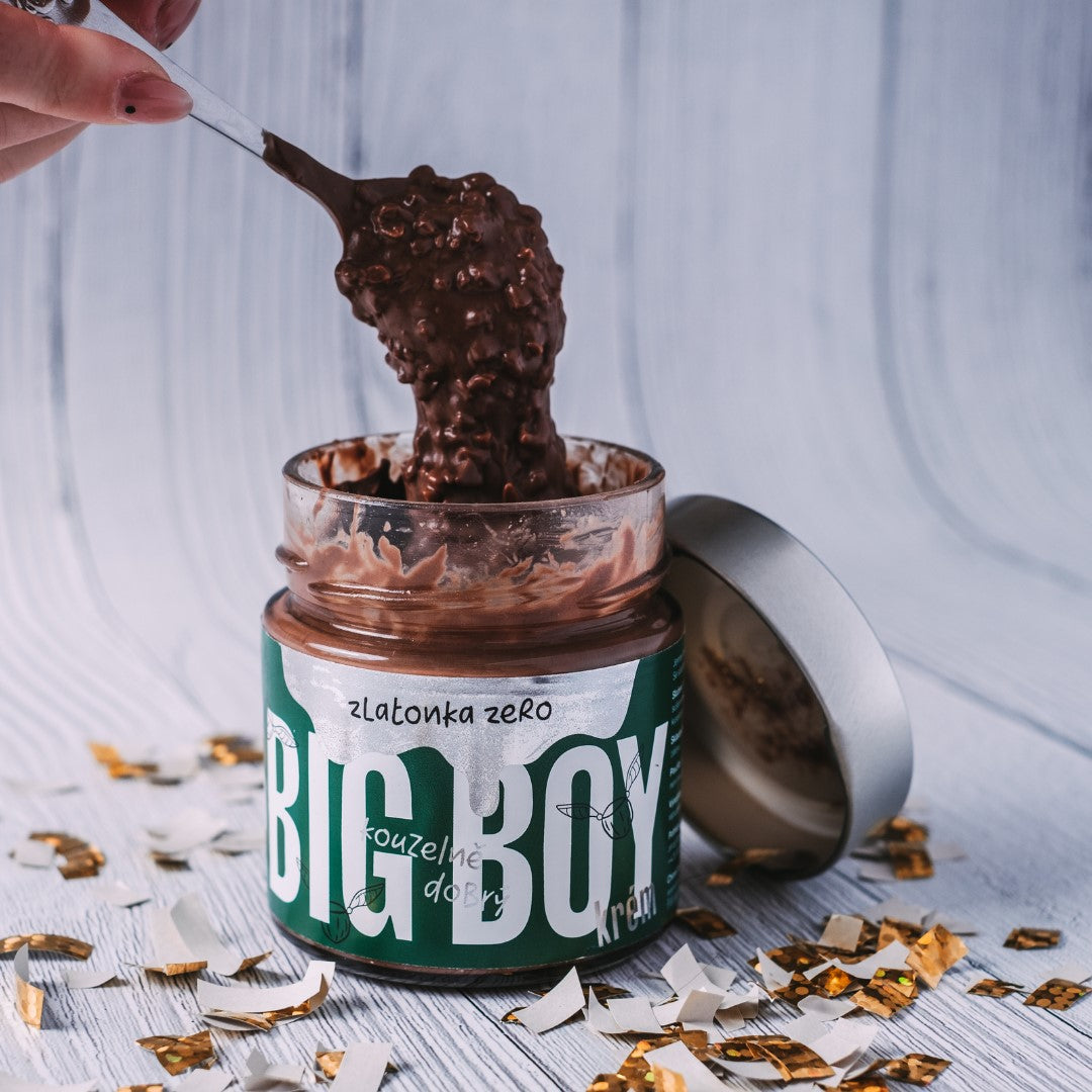 BIG BOY® Goldener Schnatz zero - haselnusscreme mit birkenzucker und knusprigen nussstückchen 220g